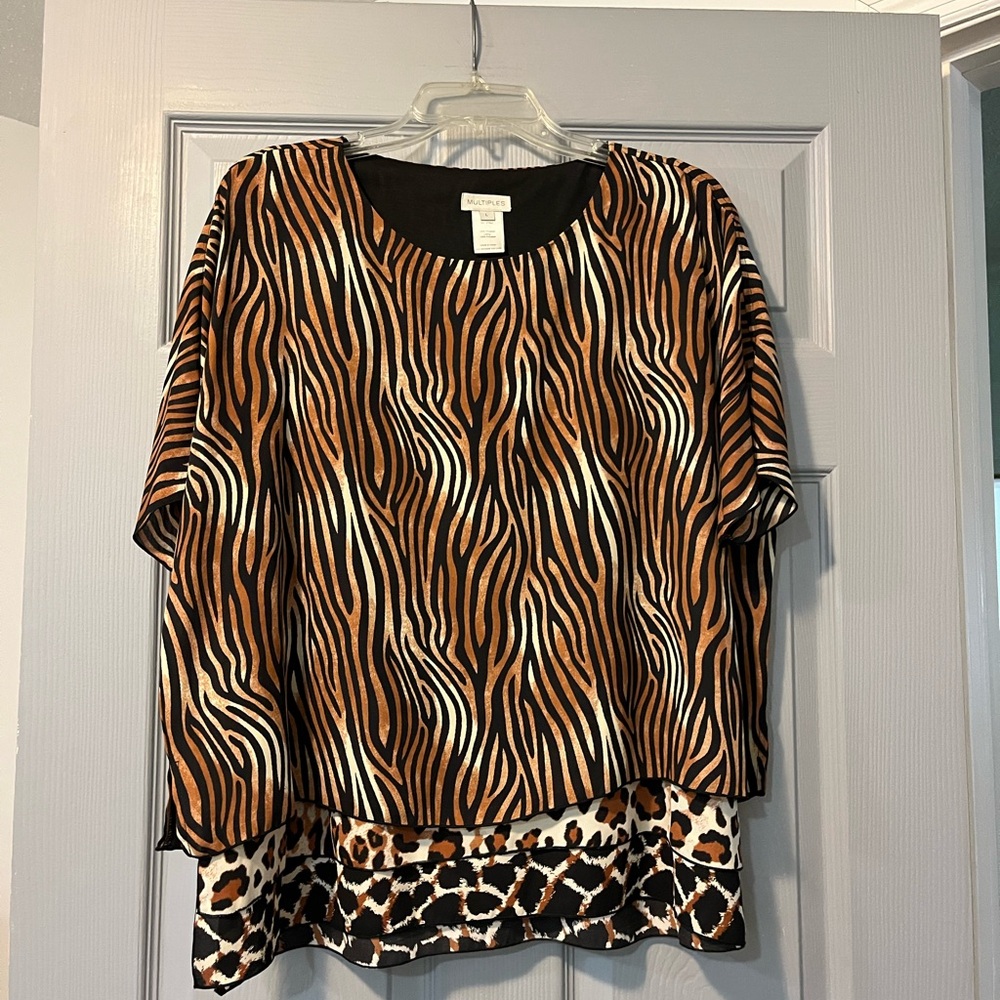 Multiples Boxy Brown and Black Blouse with Relaxed Fit